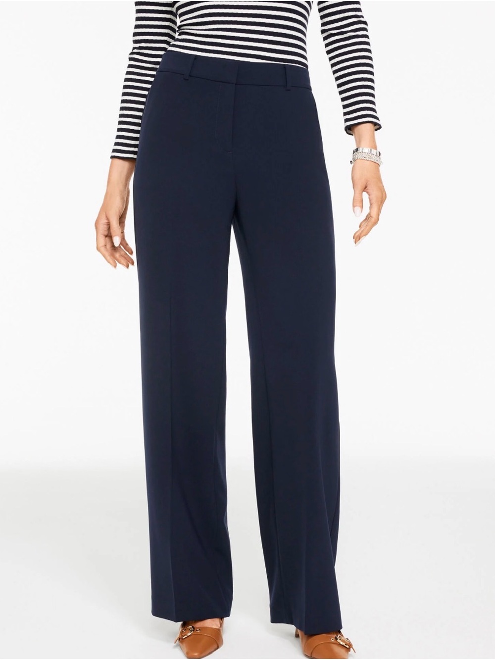 TALBOTS WIDE LEG POLISHED CREPE PANTS Navy, Size 16